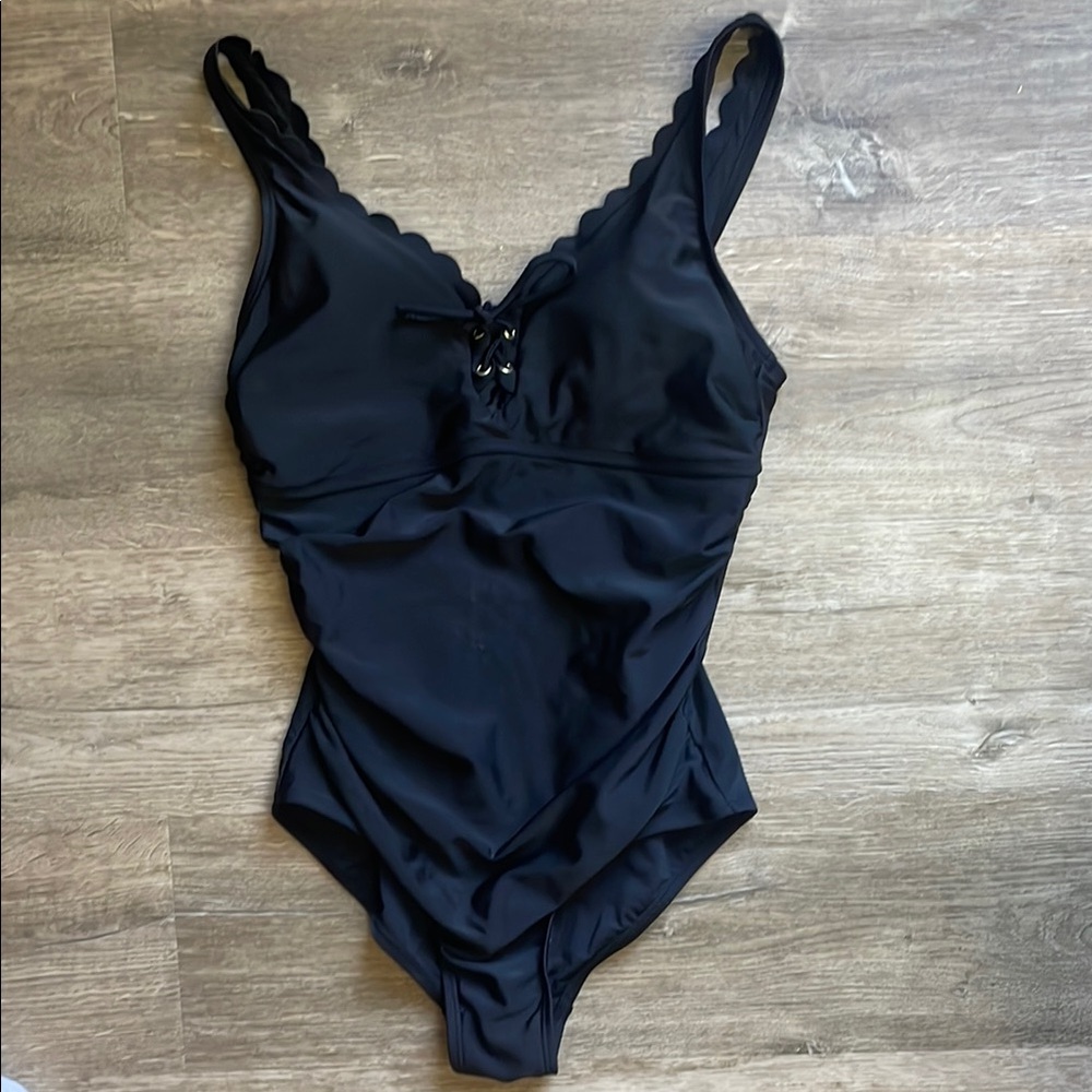 Black Scalloped One-Piece Swimsuit